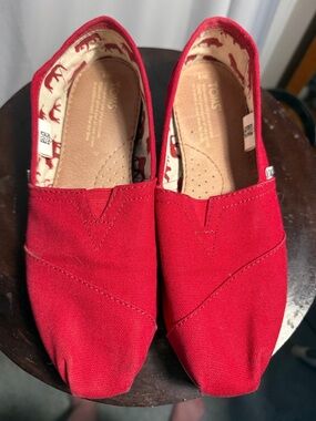 Toms Red Canvas Slip-On Shoes with Animal-Print Lining